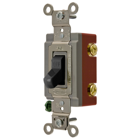 HUBBELL WIRING DEVICE-KELLEMS Extra Heavy Duty Industrial Grade, Toggle Switches, General Purpose AC, Single Pole, 20A 120/277V AC, Back and Side Wired Toggle HBL1221BK